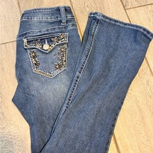 Girls Blue Embellished Pocket Bootcut Jeans